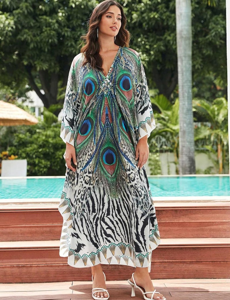 KECVOT Kaftan Dresses for Women Plus Size Batwing Sleeve Caftans Long Bathing Suit Cover Up Maxi Beach Dress Loungewear - Image 3